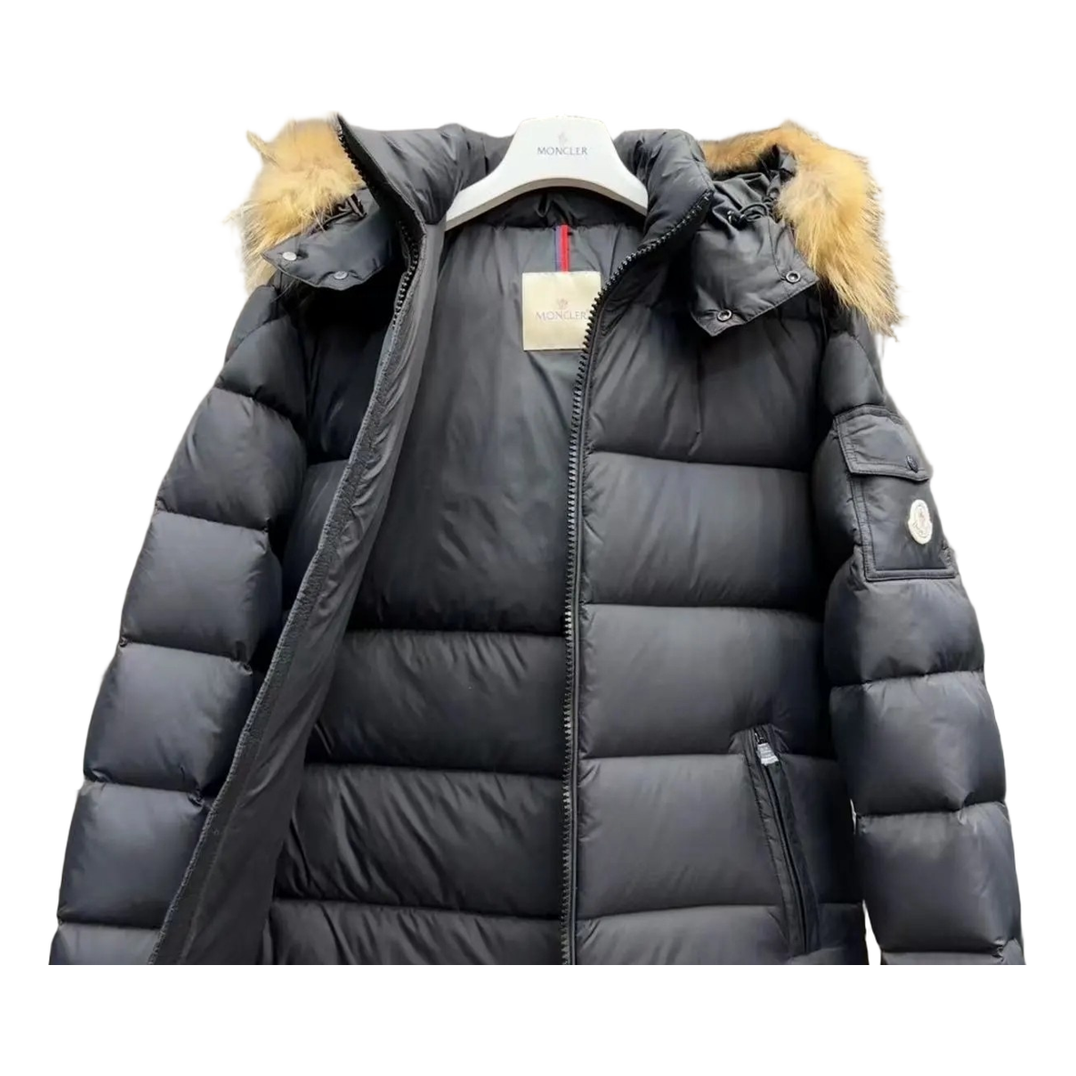 Moncler Fur-Trim Hooded Short Puffer – Black
