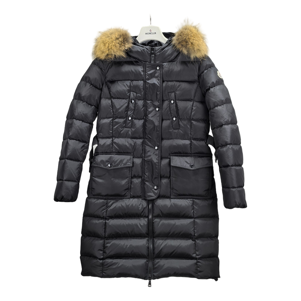 Moncler Four-Pocket Fur-Trim Hooded Long Puffer Coat – Black