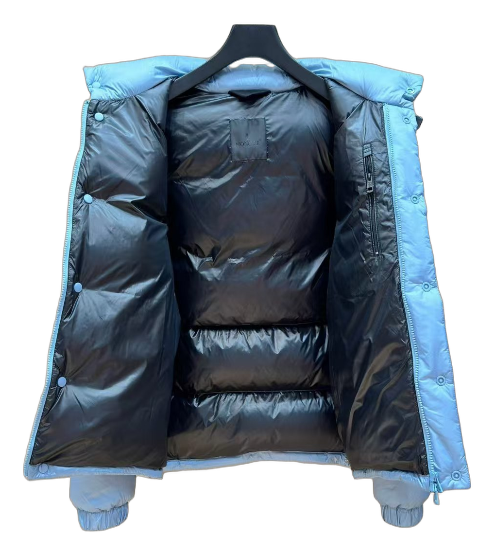Moncler Orange-Badge Hooded Puffer – Ice Blue