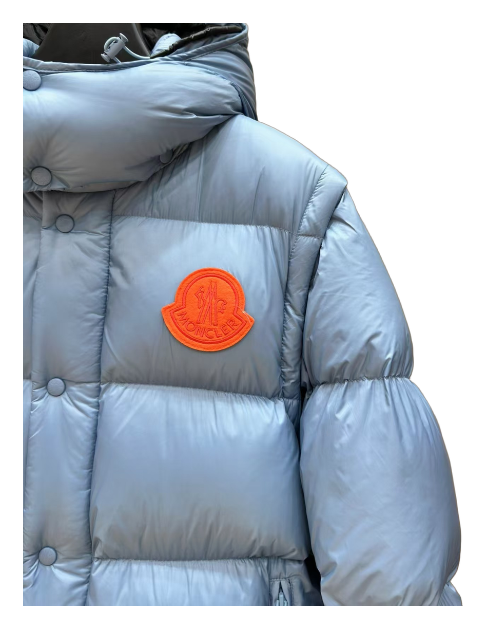 Moncler Orange-Badge Hooded Puffer – Ice Blue