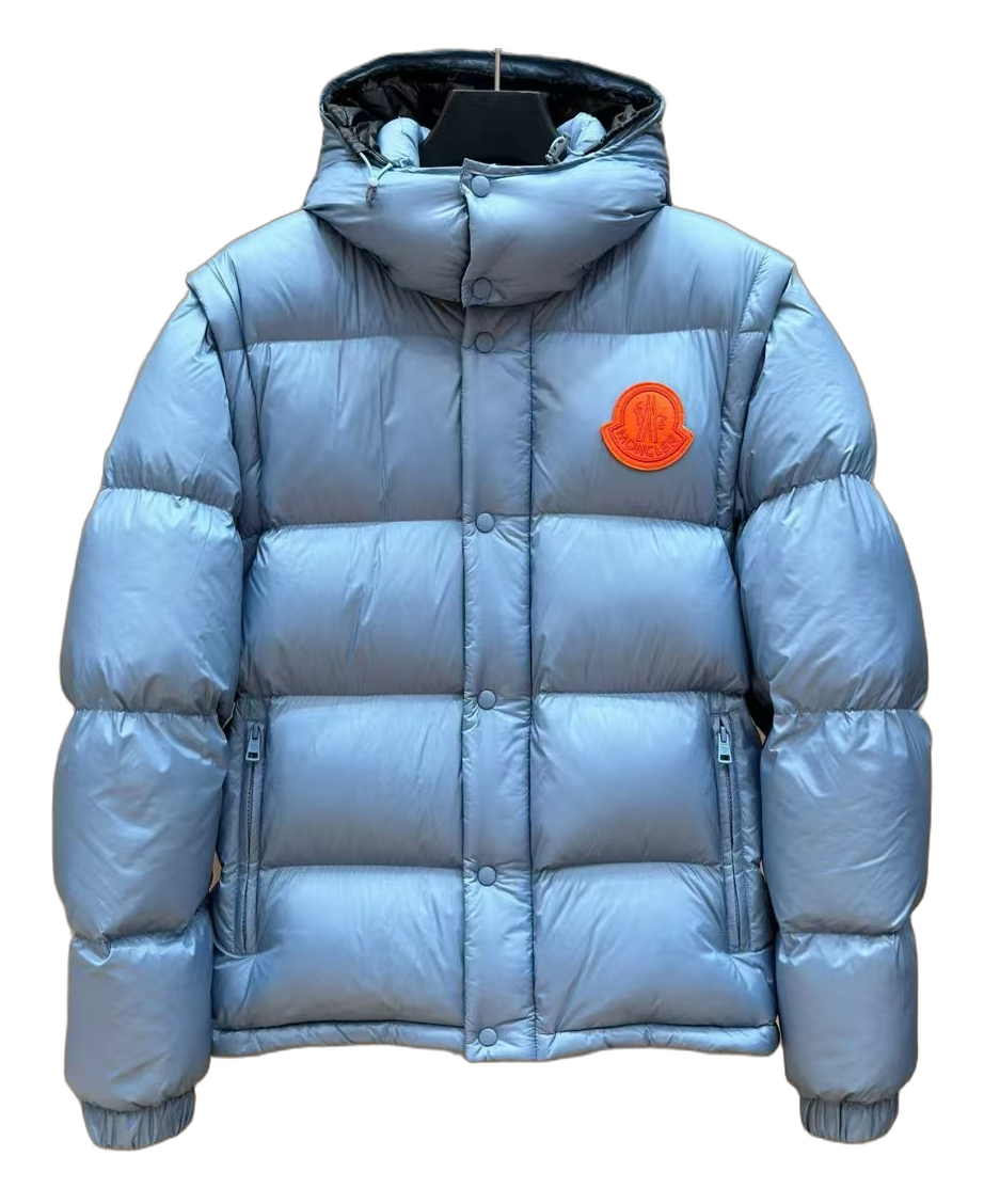 Moncler Orange-Badge Hooded Puffer – Ice Blue