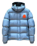 Moncler Orange-Badge Hooded Puffer – Ice Blue