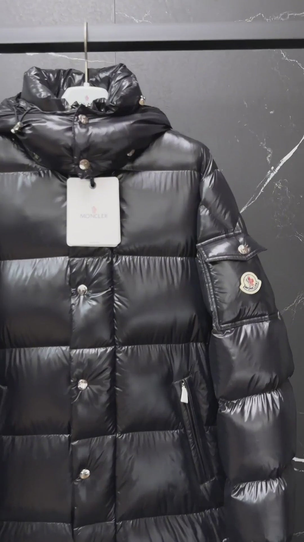 Moncler Hanoverian Glossy Hooded Long Puffer Coat