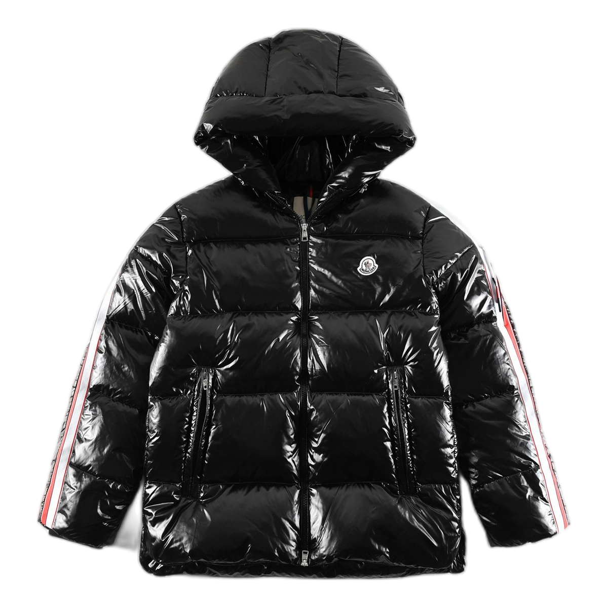 Moncler Tricolour Glossy Hooded Puffer – Sleeve Stripe