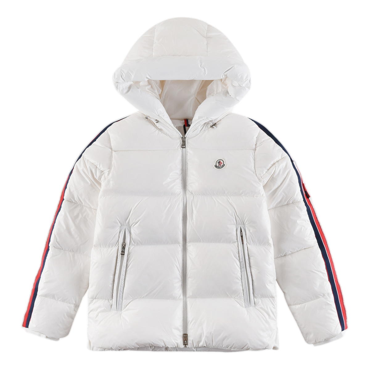 Moncler Tricolour Glossy Hooded Puffer – Sleeve Stripe