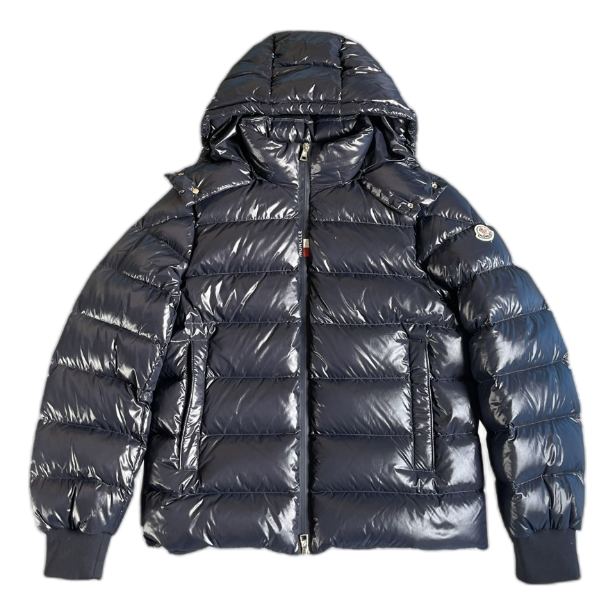 Moncler Glossy Logo-Zip Hooded Puffer – Navy