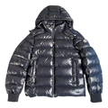 Moncler Glossy Logo-Zip Hooded Puffer – Navy