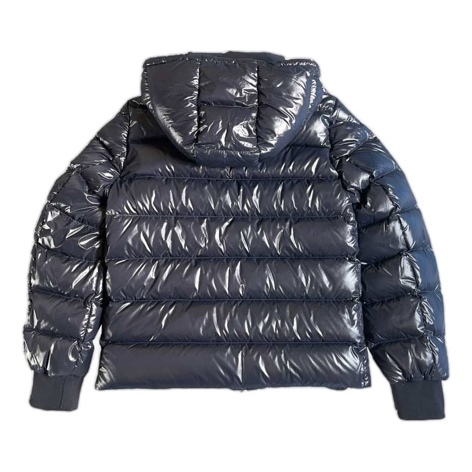 Moncler Glossy Logo-Zip Hooded Puffer – Navy