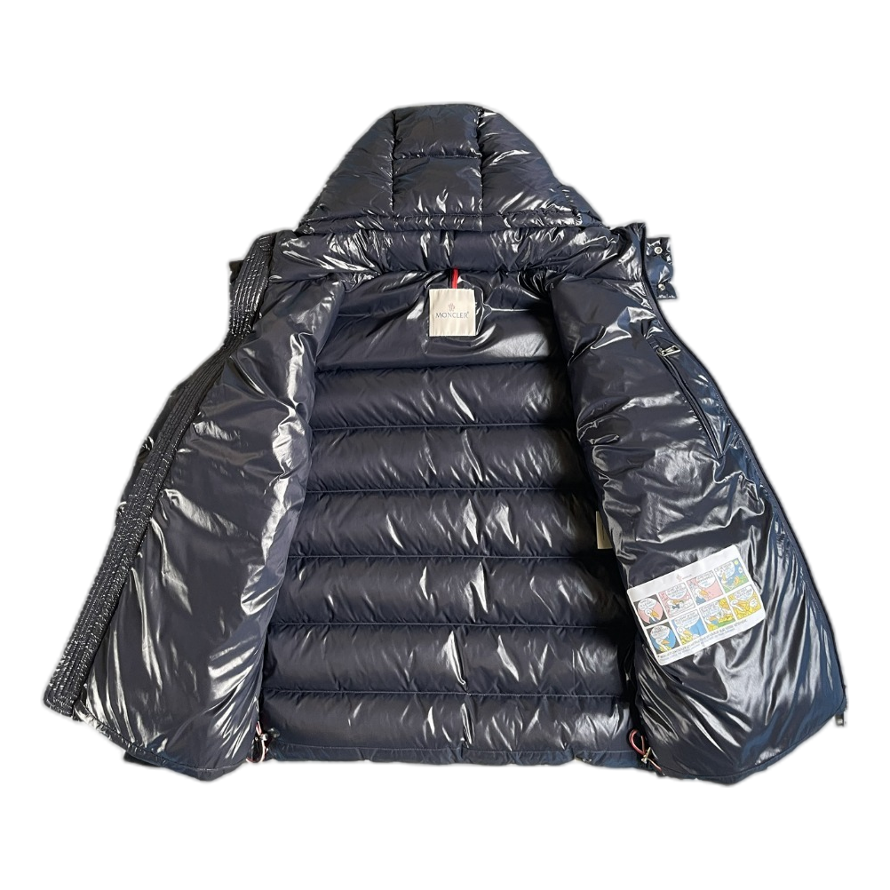 Moncler Glossy Logo-Zip Hooded Puffer – Navy