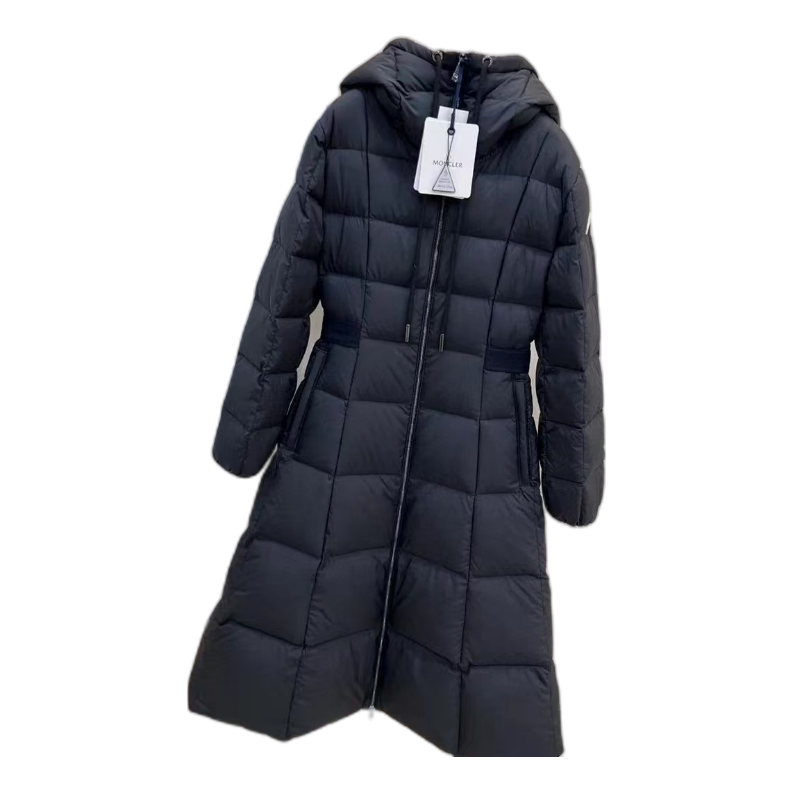 Moncler Drawstring-Hood Fitted Long Puffer Coat – Black