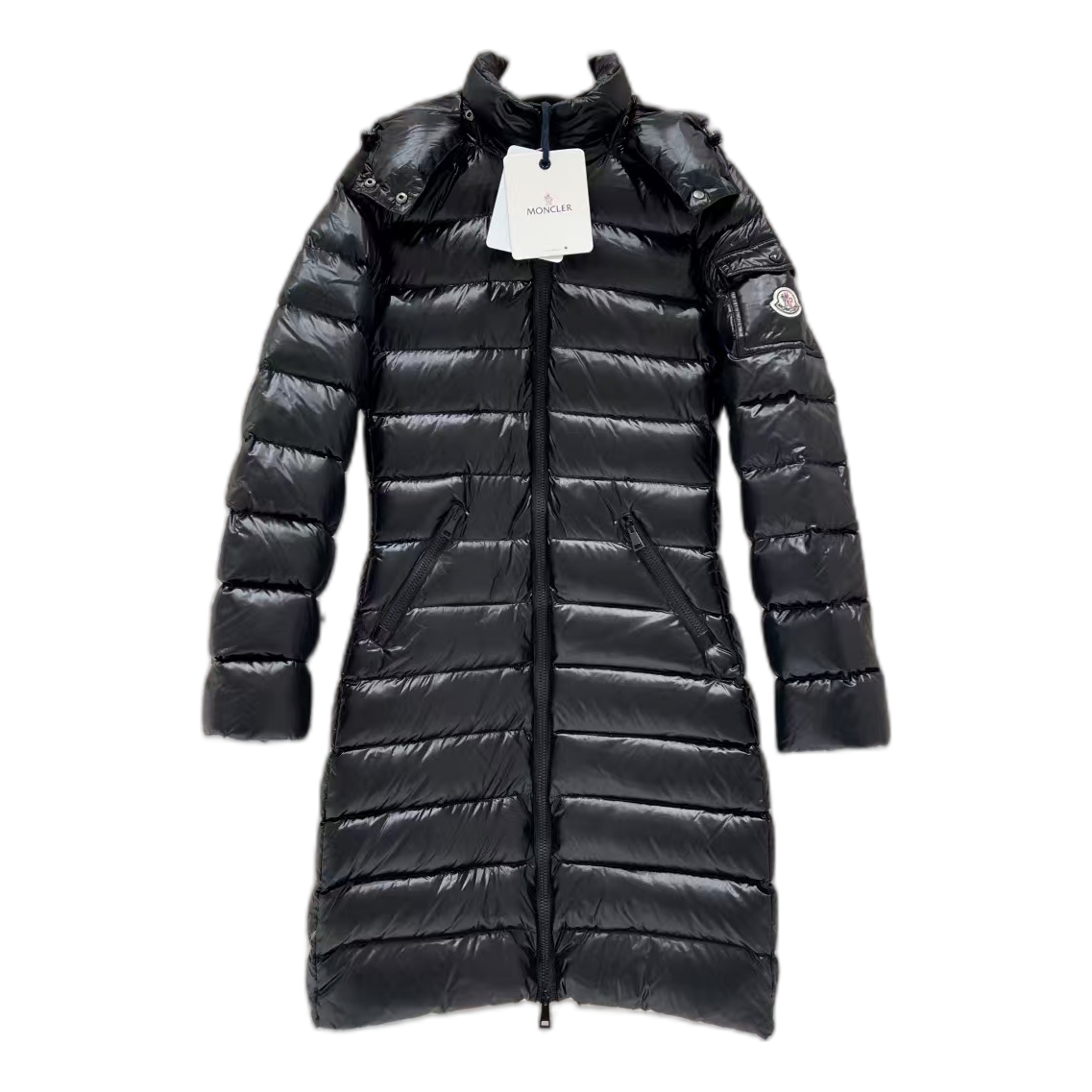 Moncler Narrow-Quilt Fur-Trim Long Puffer Coat – Black