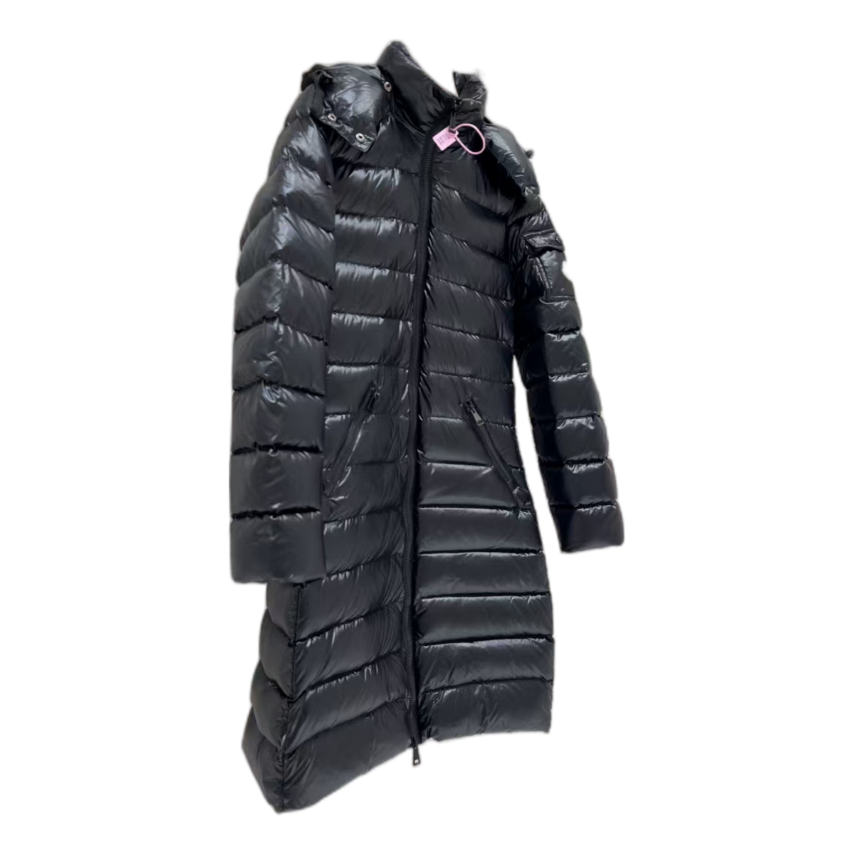 Moncler Narrow-Quilt Fur-Trim Long Puffer Coat – Black
