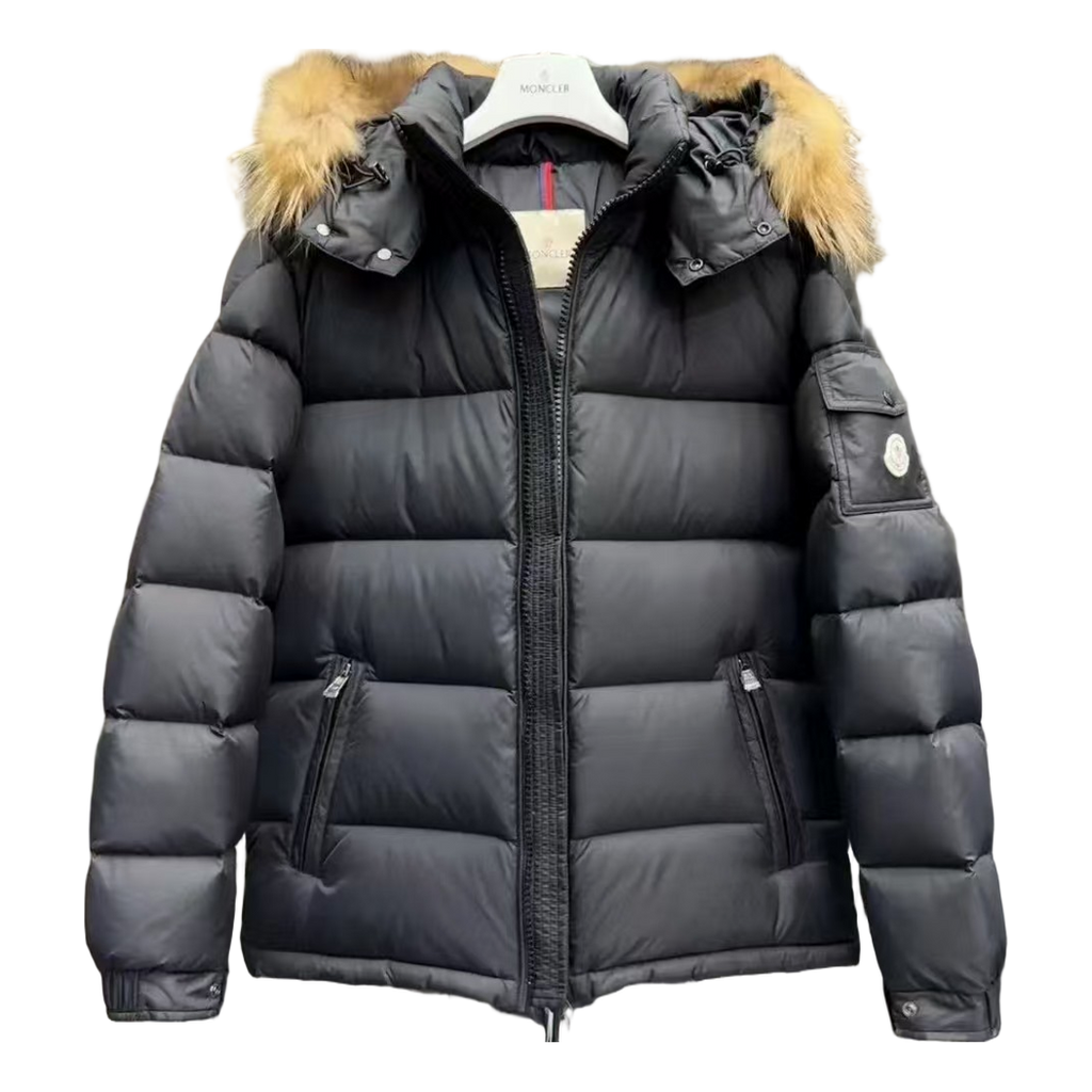 Moncler Fur-Trim Hooded Puffer – Black