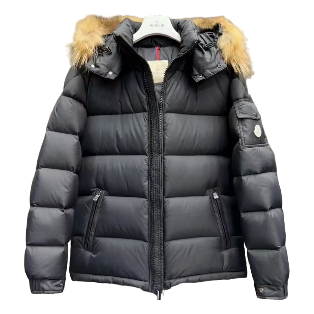 Moncler Fur-Trim Hooded Puffer – Black