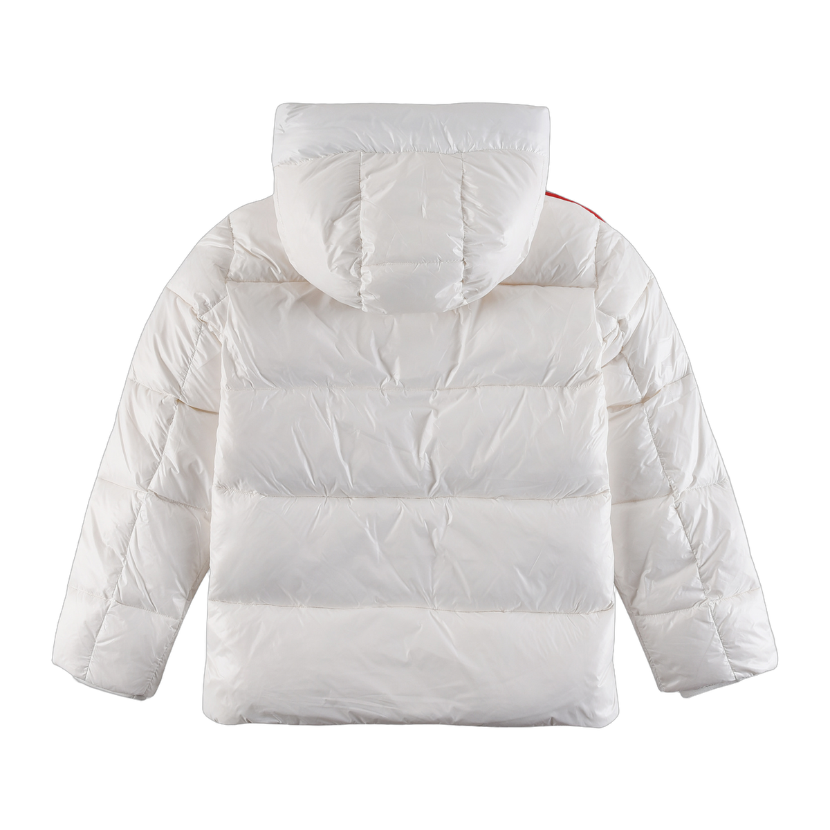 Moncler Tricolour Sleeve-Stripe Hooded Puffer – White