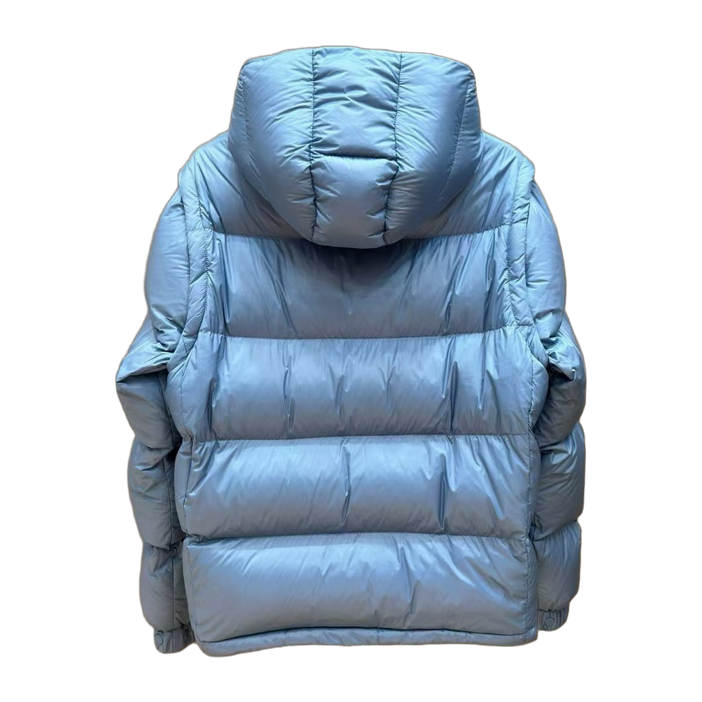 Moncler Orange-Badge Hooded Puffer – Ice Blue