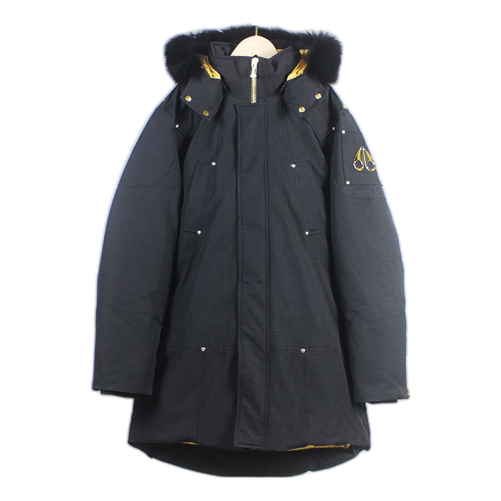 Moose Knuckles Stag Lake Gold-Trim Fur-Hood Parka – Black