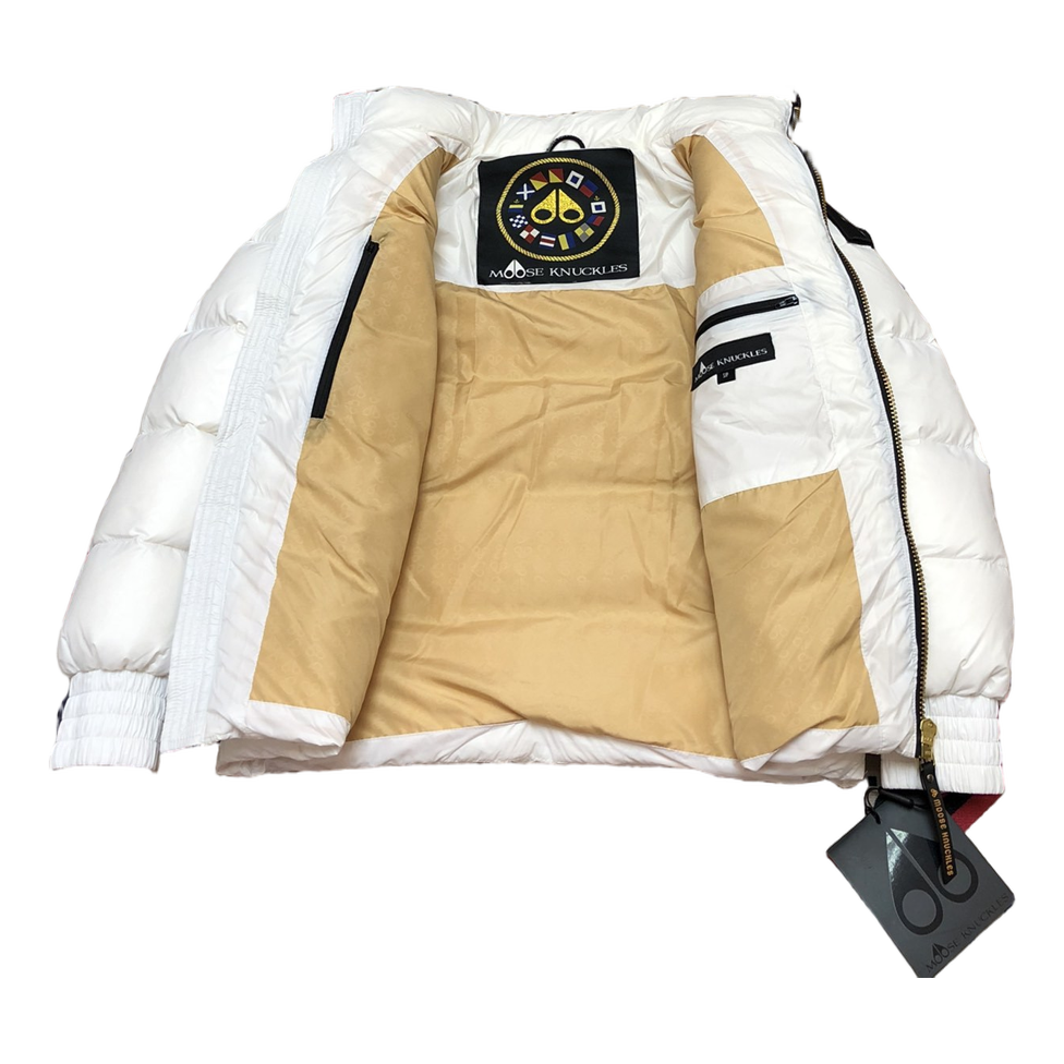 Moose Knuckles Logo-Zip Quilted Puffer Bomber – Off White