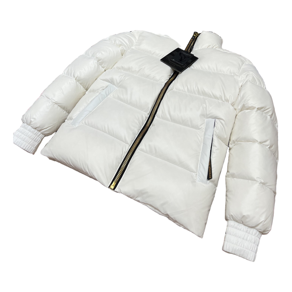 Moose Knuckles Logo-Zip Quilted Puffer Bomber – Off White