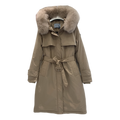 Prada Belted Fur-Trim Hooded Coat – Beige