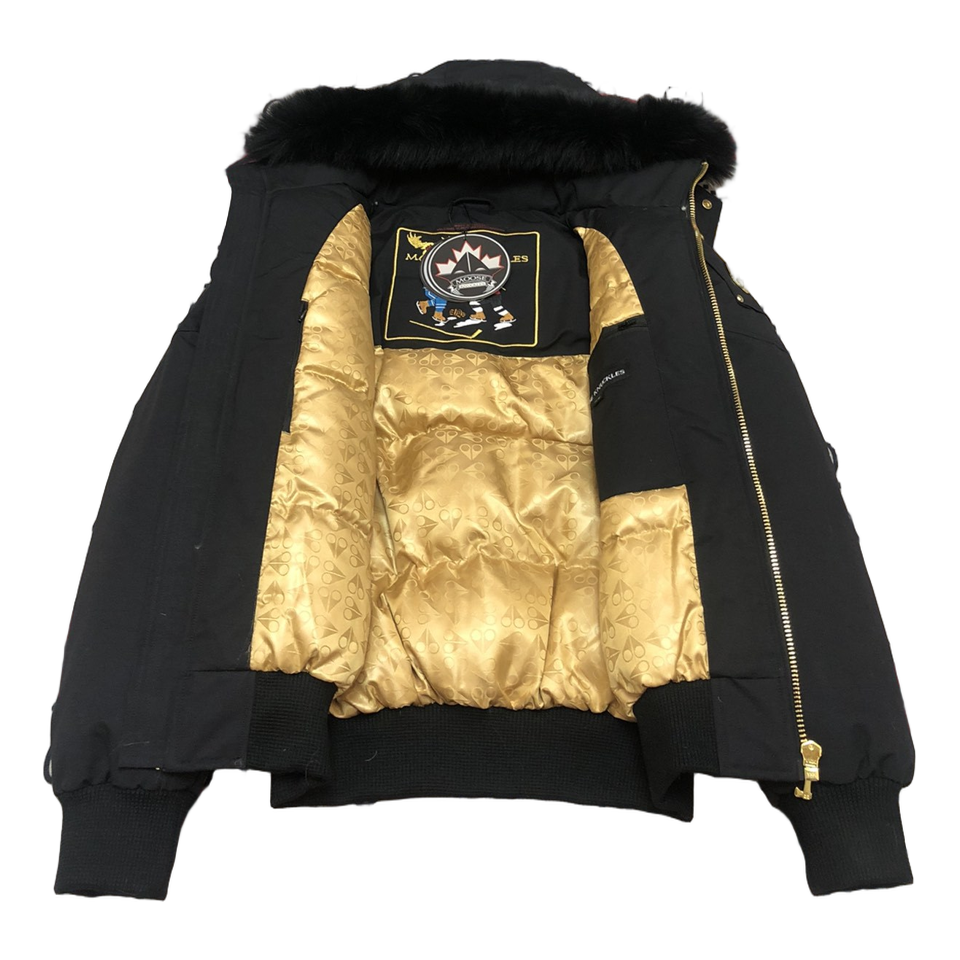 Moose Knuckles Gold Ballistic Fur-Trim Bomber – Black