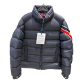 Moncler Tricolour Sleeve-Band Stand-Collar Puffer Jacket in Navy
