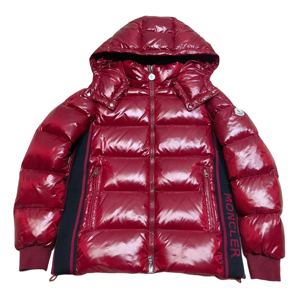 Moncler Logo-Zip Glossy Hooded Puffer – Red