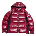 Moncler Logo-Zip Glossy Hooded Puffer – Red