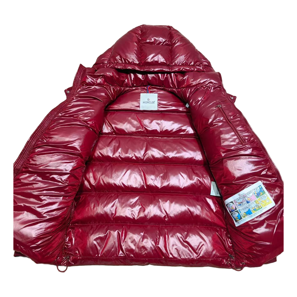 Moncler Logo-Zip Glossy Hooded Puffer – Red