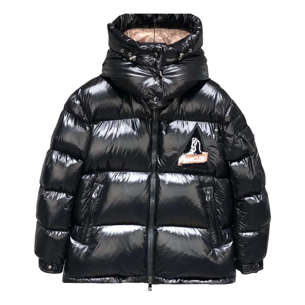 Moncler Mountain-Badge Glossy Short Puffer – Black