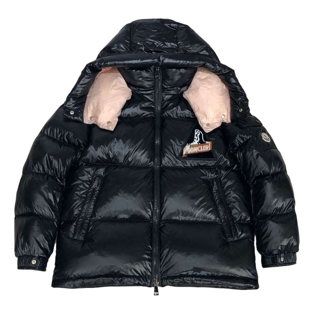 Moncler Mountain-Badge Glossy Short Puffer – Black