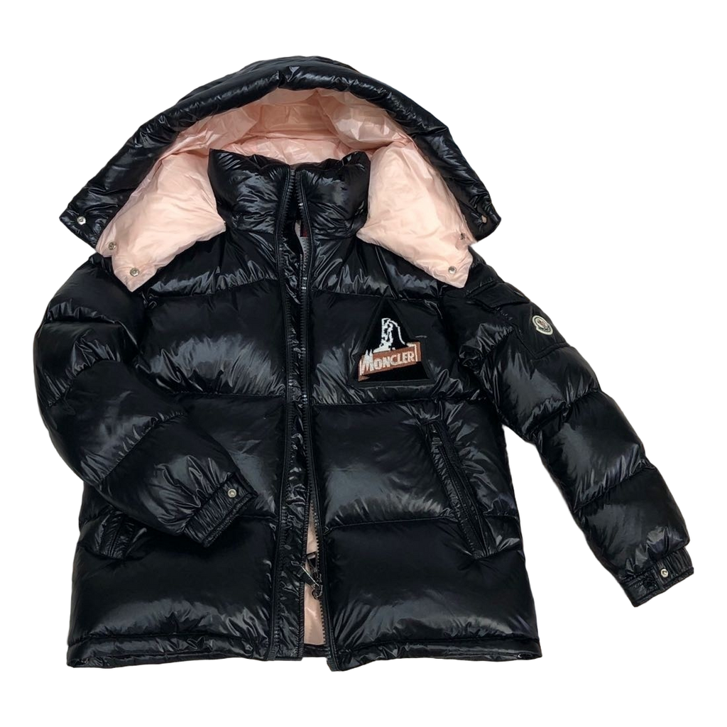Moncler Mountain-Badge Glossy Short Puffer – Black