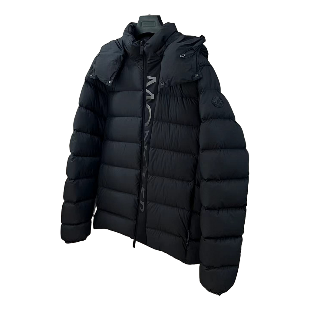 Moncler Vertical-Logo Hooded Puffer – Black